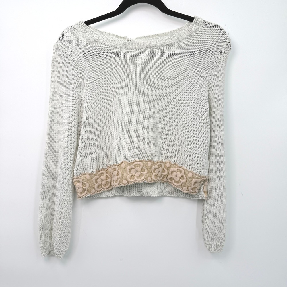 Knitted & Knotted Cropped Sweater Women S Lace‎ Hem Boho Capsule Coastal Fairy